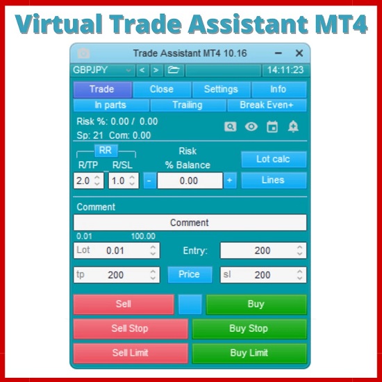 Trade Assistant MT4 v10.16, Forex Trading Tool, MT4 Virtual Assistant, One-Click Buy Sell, Stop Loss Settings, Risk Management, Trading Panel, Forex Automation, Trade Optimization, Forex Strategy.